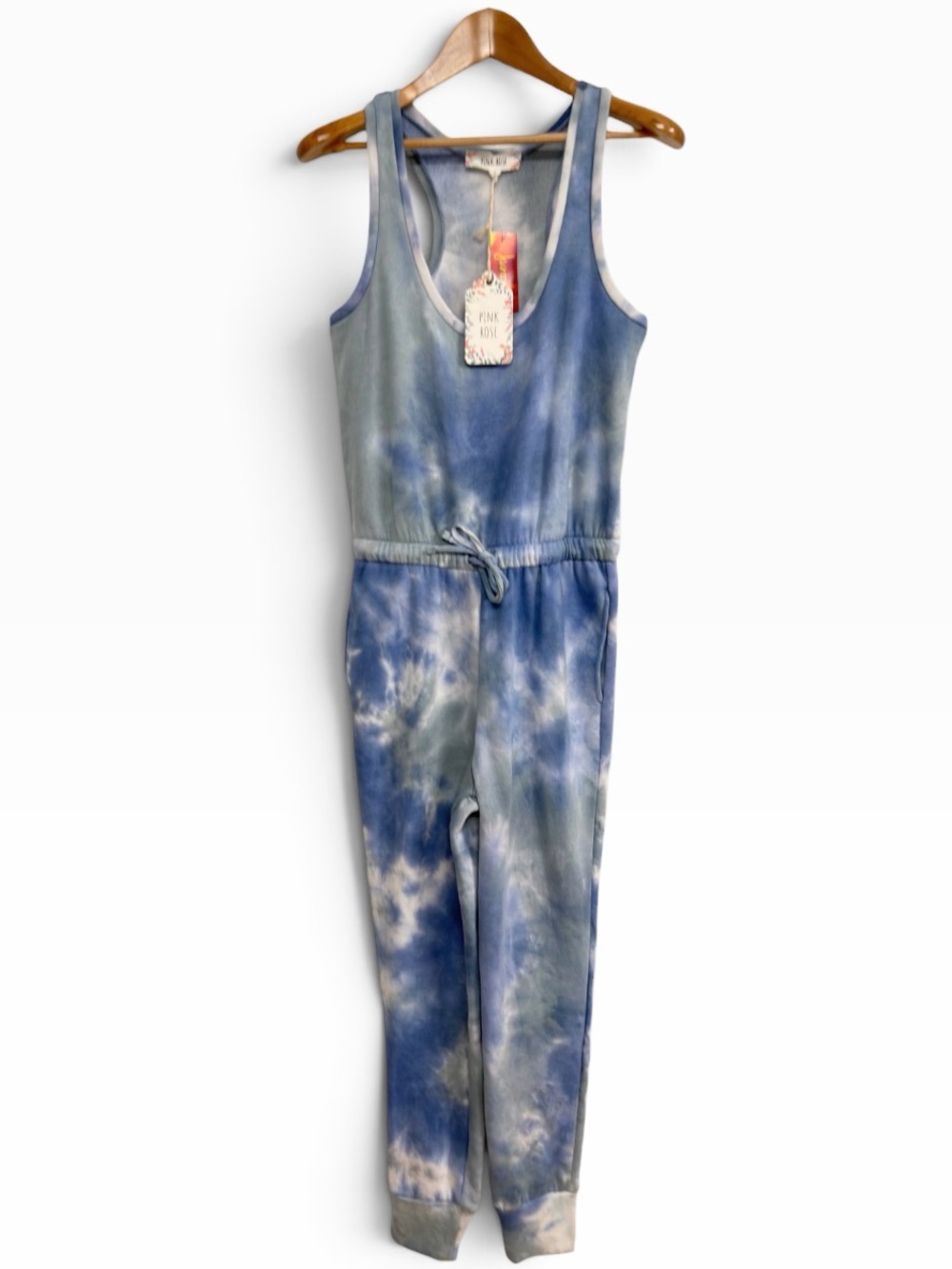 Pink Rose Blue Gray Tie Dye Sleeveless Fleece Jogger Jumpsuit NWT Size Small S